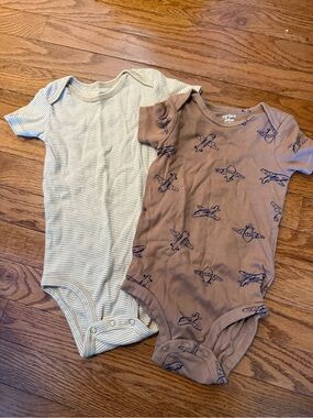 Carter's 24M 2-Pack Baby One-Piece Bodysuits - Brown Airplane & Cream Stripe